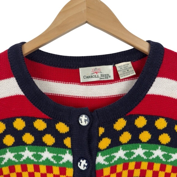 Carroll Reed Women's M Nautical Knit Cardigan Button Up Cotton Colorful 90's - Picture 6 of 16
